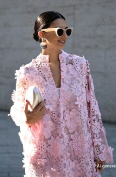 Stand Collar Maxi Dress Three Dimensional Flower Appliques And Flared Cuff Long Sleeves Placket For Women Elegant Street Outfit