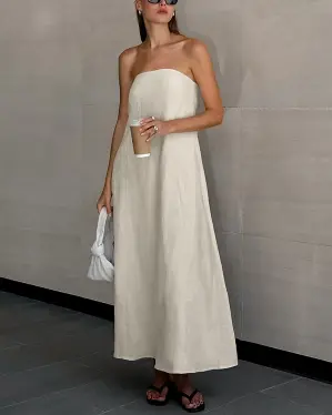 Strapless A-line Linen Long Dress - Image 6