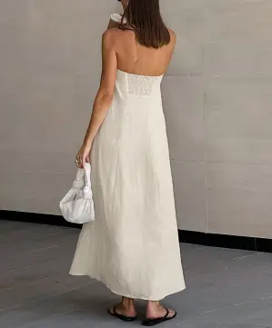 Strapless A-line Linen Long Dress - Image 2