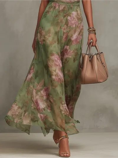Green Floral Chiffon Halter Maxi Dress - Image 5