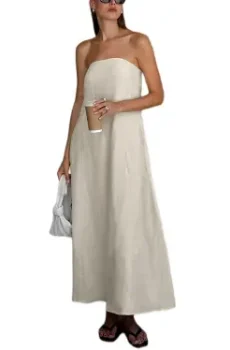 Strapless A-line Linen Long Dress