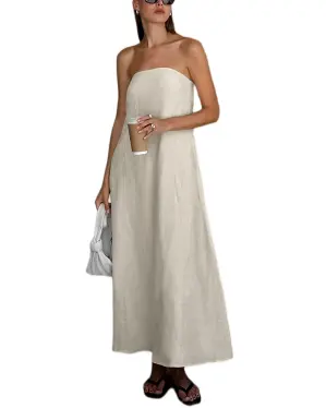 Strapless A-line Linen Long Dress