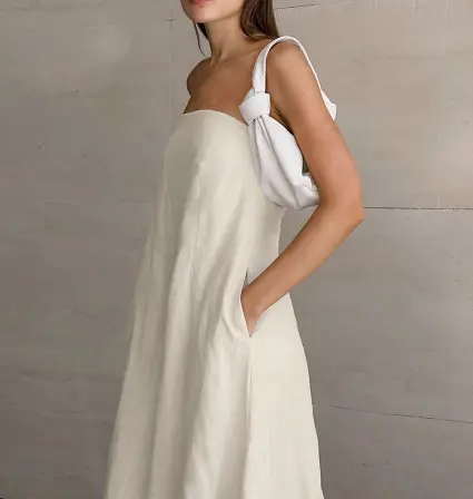 Strapless A-line Linen Long Dress - Image 4