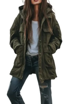 Olive Green Women Hooded Utility Parka Jacket